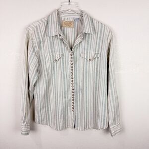Scully Western Pearl Snap Striped Long Sleeve Rodeo Shirt Top Large